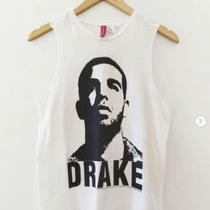 H&M Divided DRAKE Graphic White Sleeveless Tank Top (Size XS)